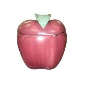 VINTAGE HARRY & DAVID EUC CERAMIC RED APPLE COOKIE JAR WITH LIDS